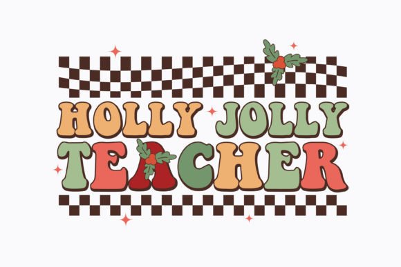 Christmas Holly Jolly Teacher Retro Svg