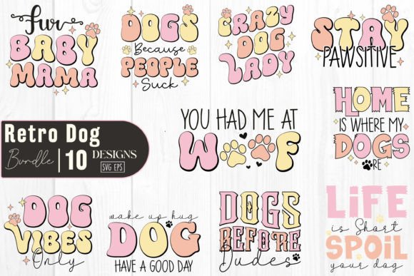 Retro Funny Dog Quotes SVG 10 Designs